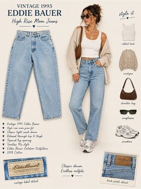 Vintage 1995 Eddie Bauer Light Wash High Rise Mom Jeans Outdoor Outfitters